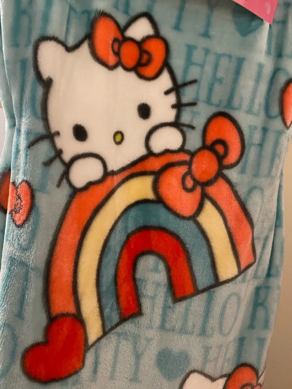 Hello Kitty Aqua Pink White Rainbow Print Throw